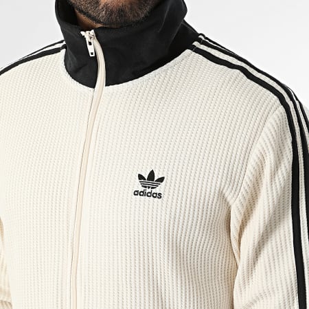 Adidas Originals - Veste Zippée A Bandes Texturée Waffle JW0109 Beige Noir