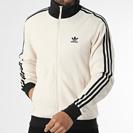 Adidas Originals - Veste Zippée A Bandes Texturée Waffle JW0109 Beige Noir