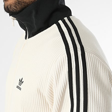 Adidas Originals - Veste Zippée A Bandes Texturée Waffle JW0109 Beige Noir
