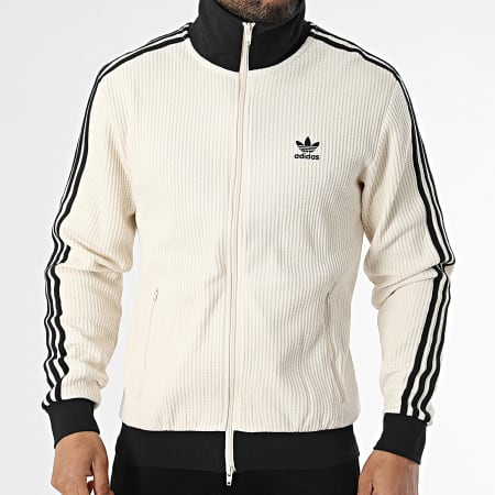Adidas Originals - Veste Zippée A Bandes Texturée Waffle JW0109 Beige Noir