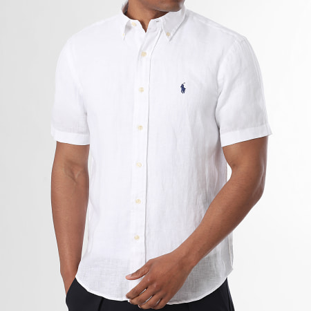 Polo Ralph Lauren - Chemise Manches Courtes En Lin Custom Fit Original Player Blanc