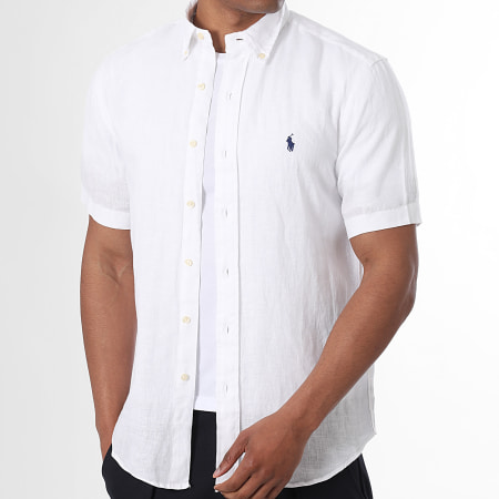 Polo Ralph Lauren - Chemise Manches Courtes En Lin Custom Fit Original Player Blanc