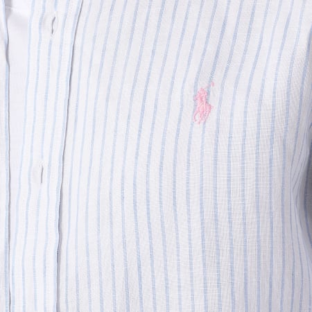 Polo Ralph Lauren - Chemise Manches Longues A Rayures Original Player Blanc Bleu Clair
