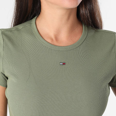 Tommy Jeans - Tee Shirt Slim Femme Essential 7383 Vert Kaki