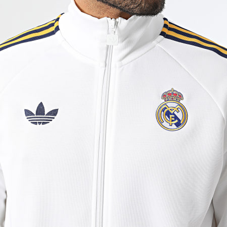 Adidas Originals - Veste Zippée A Bandes Real Madrid JZ9156 Beige Clair Bleu Marine Jaune