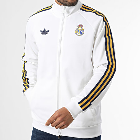 Adidas Originals - Veste Zippée A Bandes Real Madrid JZ9156 Beige Clair Bleu Marine Jaune