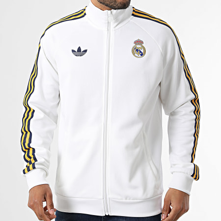 Adidas Originals - Veste Zippée A Bandes Real Madrid JZ9156 Beige Clair Bleu Marine Jaune