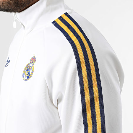 Adidas Originals - Veste Zippée A Bandes Real Madrid JZ9156 Beige Clair Bleu Marine Jaune