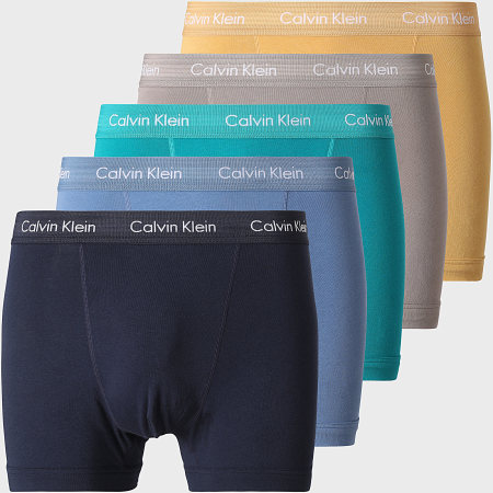 Calvin Klein - Lot De 5 Boxers NB2877A Bleu Marine Bleu Clair Turquoise Jaune Taupe