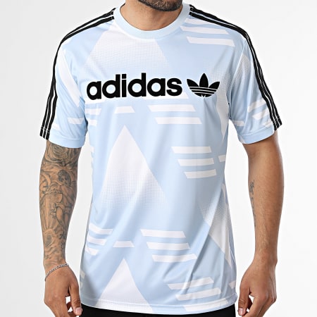 Adidas Originals - T-Shirts Loose Striped Sponsored Jersey KE2161 Light Blue Black