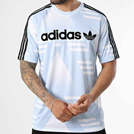 Adidas Originals - T-Shirts Loose Striped Sponsored Jersey KE2161 Light Blue Black
