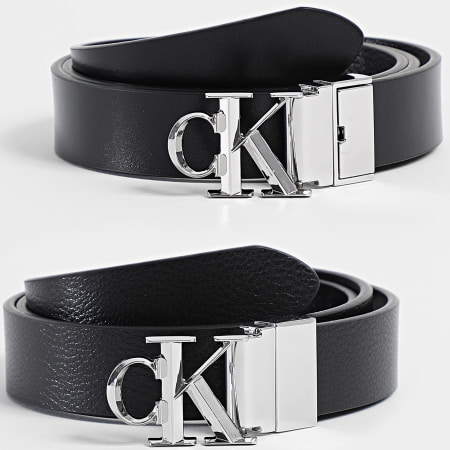 Calvin Klein - Ceinture Réversible Femme Facted F7044G Noir Argenté