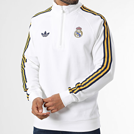 Adidas Originals - Sudadera Cuello Con Cremallera A Bandas Real Madrid Originals JZ9157 Blanco
