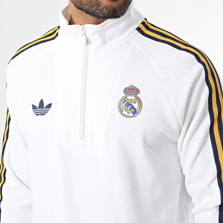 Adidas Originals - Sudadera Cuello Con Cremallera A Bandas Real Madrid Originals JZ9157 Blanco