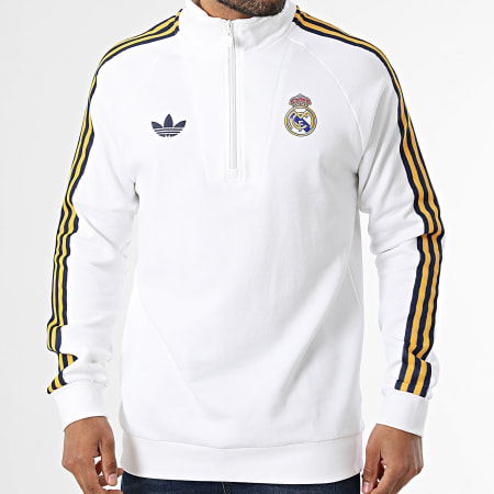 Adidas Originals - Sudadera Cuello Con Cremallera A Bandas Real Madrid Originals JZ9157 Blanco