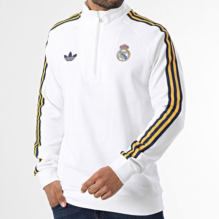 Adidas Originals - Sudadera Cuello Con Cremallera A Bandas Real Madrid Originals JZ9157 Blanco