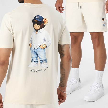 Teddy Yacht Club - Conjunto Camiseta Y Pantalón Corto de chándal Monkey Style NY Back Beige