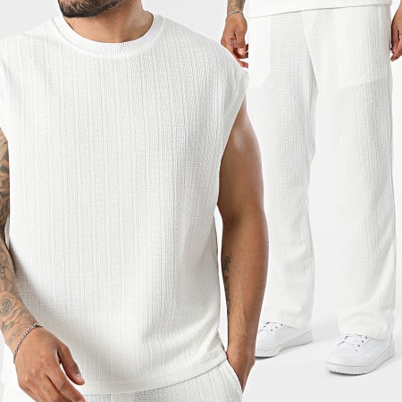 Frilivin - Ensemble Tee Shirt Sans Manches Et Pantalon Jogging Texturé 51A Beige Clair