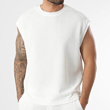 Frilivin - Ensemble Tee Shirt Sans Manches Et Pantalon Jogging Texturé 51A Beige Clair