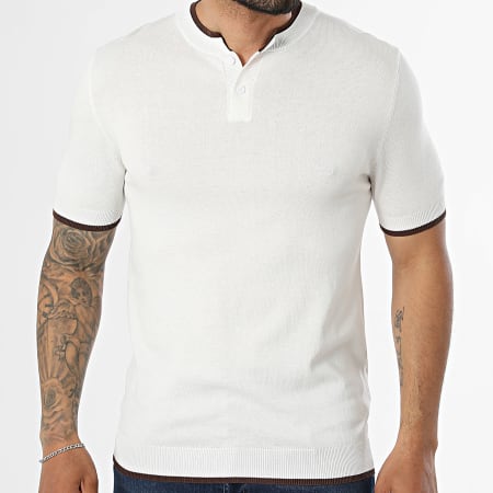 Frilivin - T-Shirt Malha Gola Com Botões 715 Bege Claro