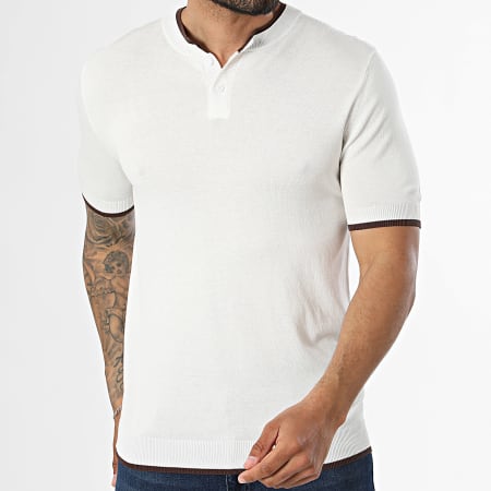 Frilivin - T-Shirt Malha Gola Com Botões 715 Bege Claro