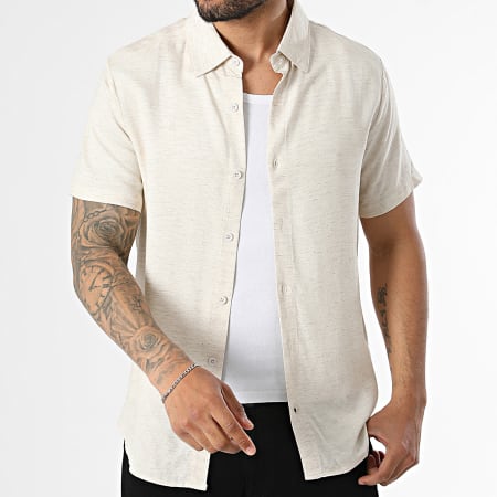 Frilivin - Chemise Manches Courtes En Lin 388 Beige Chiné
