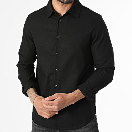 Frilivin - Chemise Manches Longues Effet Lin 57F Noir