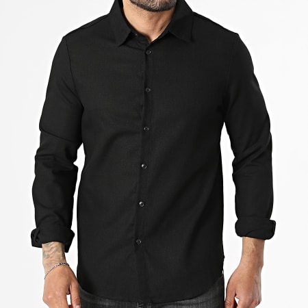Frilivin - Chemise Manches Longues Effet Lin 57F Noir
