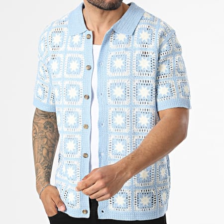 Frilivin - Chemise Manches Courtes Ajourée 308 Bleu Clair Beige Clair