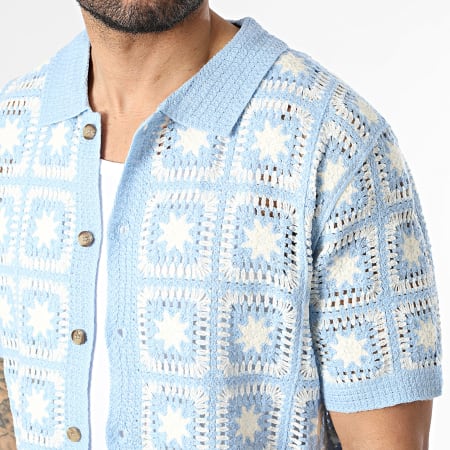 Frilivin - Chemise Manches Courtes Ajourée 308 Bleu Clair Beige Clair