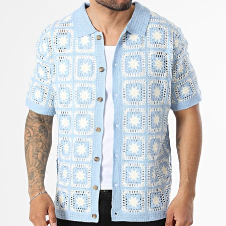 Frilivin - Chemise Manches Courtes Ajourée 308 Bleu Clair Beige Clair