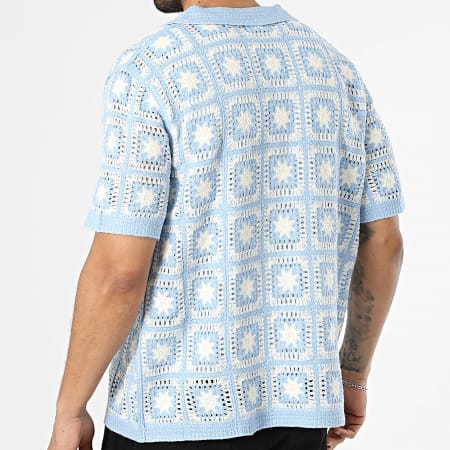 Frilivin - Chemise Manches Courtes Ajourée 308 Bleu Clair Beige Clair