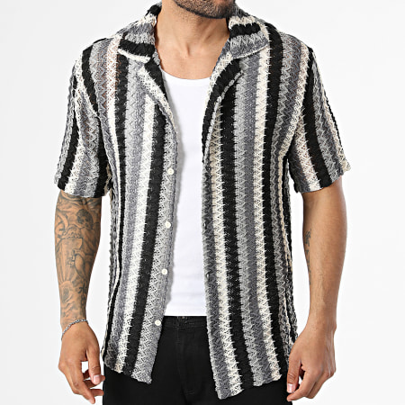 Frilivin - Chemise Manches Courtes Ajourée Estivale A Rayures 284 Beige Gris Noir
