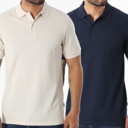 Jack And Jones - Pack de 2 Polos De Manga Curta Kane Bege Azul Marinho