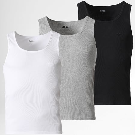 BOSS - Pack de 3 Camisetas 50542132 Branco Cinza Mesclado Preto