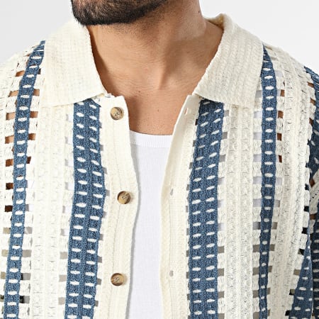 Frilivin - Chemise Manches Courtes Ajourée 318 Beige Clair Bleu Marine