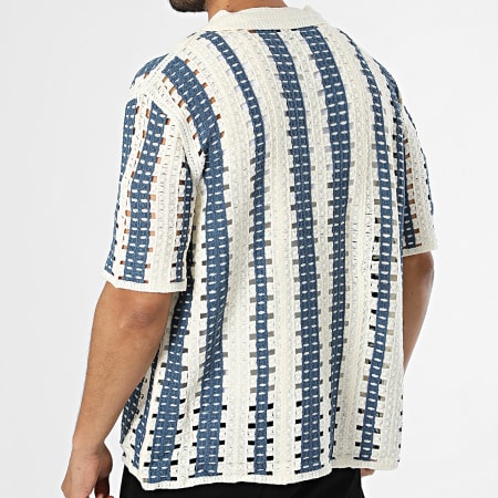 Frilivin - Chemise Manches Courtes Ajourée 318 Beige Clair Bleu Marine