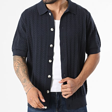 Frilivin - Chemise Manches Courtes Maille Texturée 374 Bleu Marine