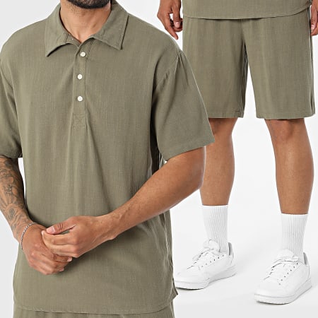 Classic Series - Ensemble Polo Manches Courtes Et Short Jogging En Lin 393 Vert Kaki