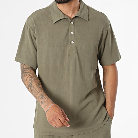 Classic Series - Ensemble Polo Manches Courtes Et Short Jogging En Lin 393 Vert Kaki