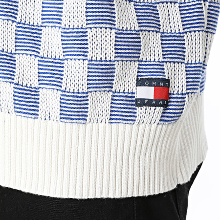 Tommy Jeans - Cardigan Maille A Carreaux Relaxed Texture 2745 Beige Clair Bleu Roi