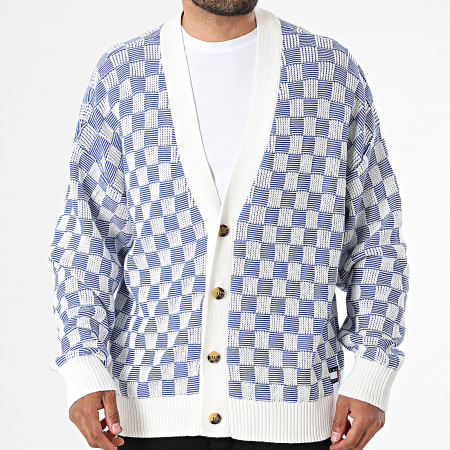 Tommy Jeans - Cardigan Maille A Carreaux Relaxed Texture 2745 Beige Clair Bleu Roi