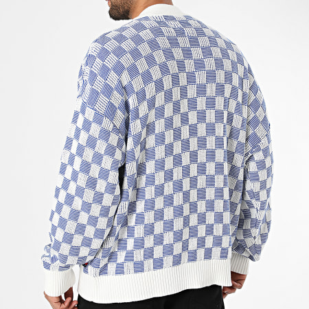 Tommy Jeans - Cardigan Maille A Carreaux Relaxed Texture 2745 Beige Clair Bleu Roi