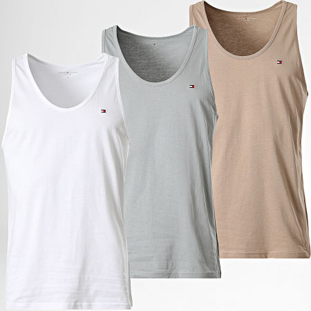 Tommy Hilfiger - Pack de 3 Tops 3867 Branco Bege Cinza