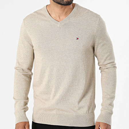 Tommy Hilfiger - Pull Col V Essential Cotton 4745 Beige Chiné