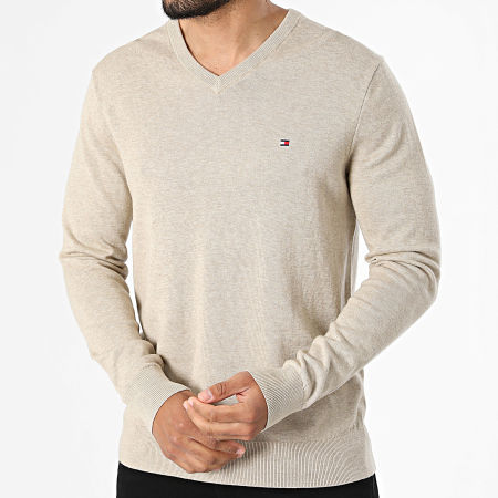 Tommy Hilfiger - Pull Col V Essential Cotton 4745 Beige Chiné