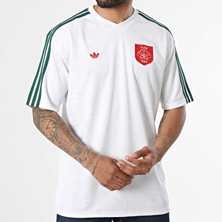 Adidas Originals - Maillot Col V A Bandes Jersey KD6629 Blanc
