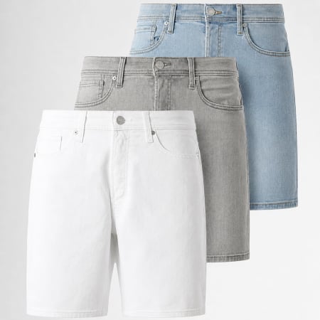 Jack And Jones - Lot De 3 Shorts Jean Regular Fit Rick Original Blanc Gris Bleu Denim