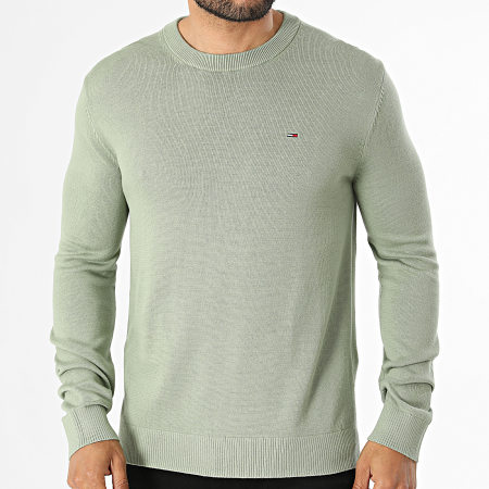Tommy Jeans - Pull Slim Essential 2853 Vert Kaki Clair