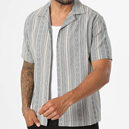 Classic Series - Chemise Manches Courtes A Rayures S01 Gris Bleu Beige